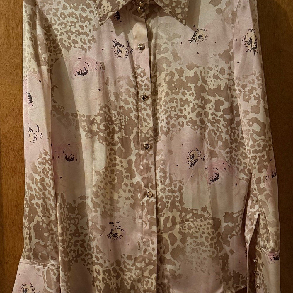 St. John Floral Beige and Pink Dress Shirt